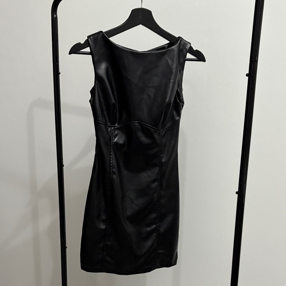 Micas Faux Patent Leather Sleeveless Mini Dress